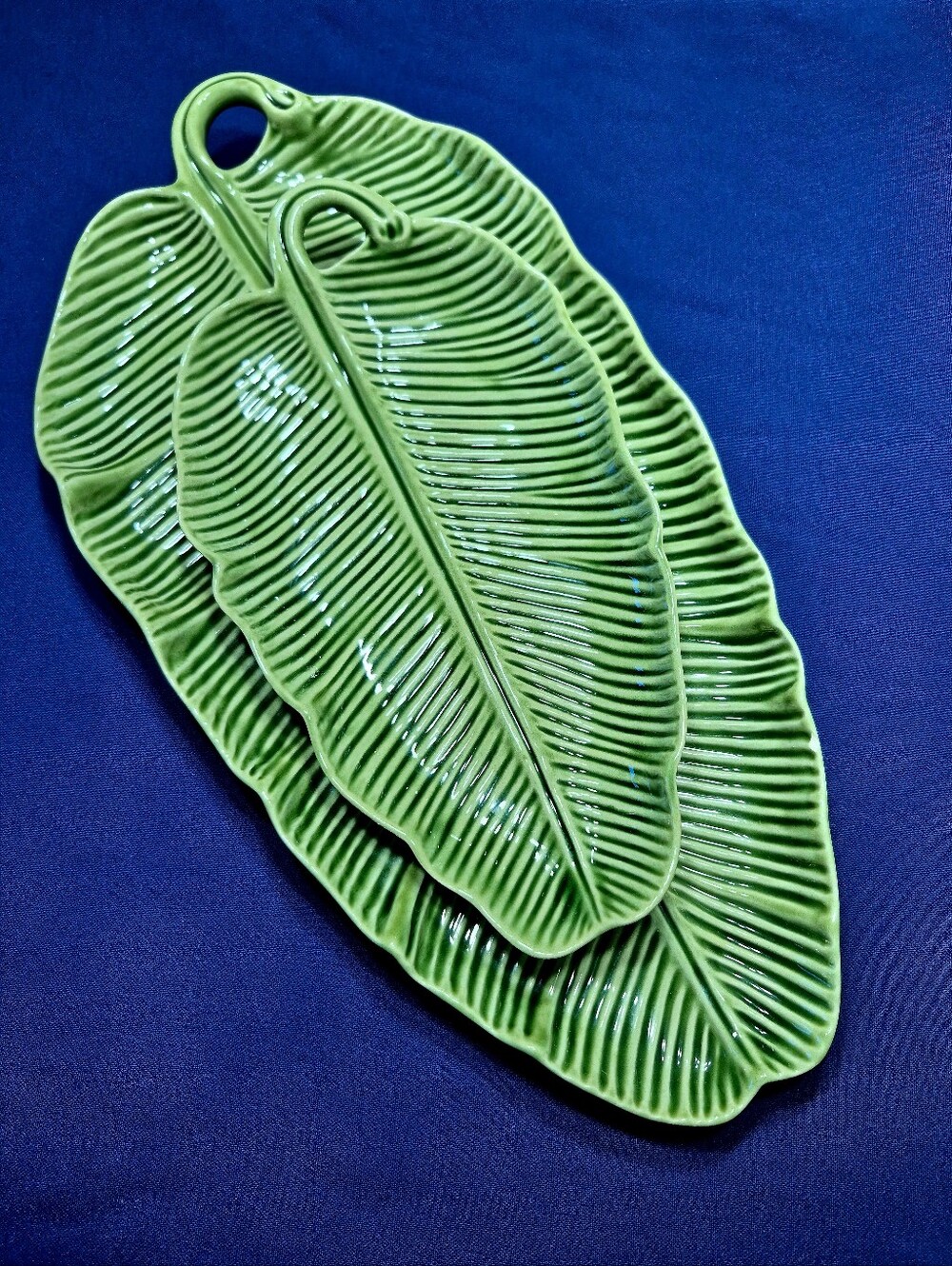 Vintage Bordallo Pinheiro Banana Leaf Nested Platters Set of 2